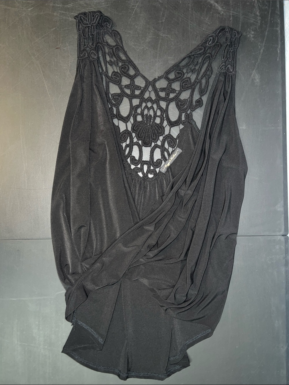 Black Crochet-Back Draped Camisole
